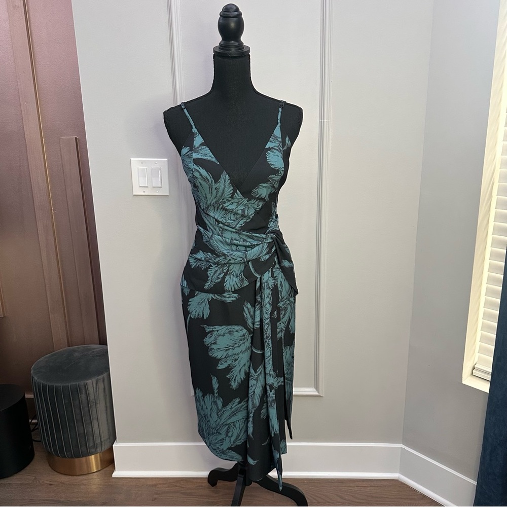 Floral Wrap Dress in Black and Teal